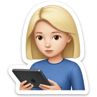 A girl typing in  a tablet sticker