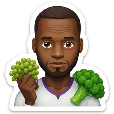 LeBron James offering a bunch of grapes and broccoli sticker