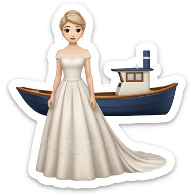 Chica blanca ,ojos marrones, vesti novia ajustado largo, escote barco cuerpo entero ,pelo muy largo y recogido sticker