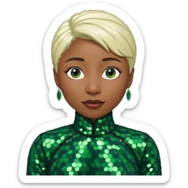 Cynthia Erivo with platinum blonde hair, dark green sequin outfit sticker