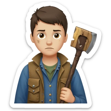 13 y/o Brian robeson at the beginning of Hatchet
determined, has hatchet, self-reliant, observant survivalist sticker