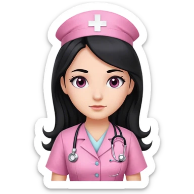 nurse dress pink with black long hair black eye color sticker
