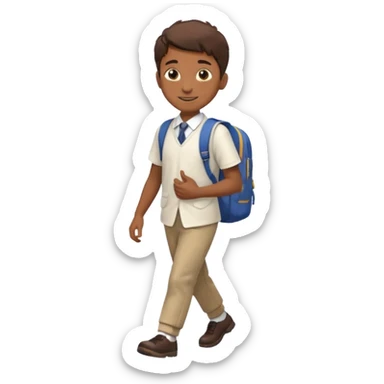 Boy walking to  in  uniform and backpack, full body sticker