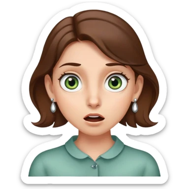girl with gray-green eyes, brown hair, earrings, mole on cheek, surprised emotion sticker
