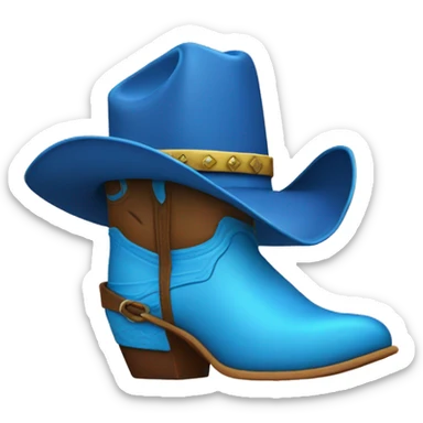 Tall blue cowboy boot with cowboy hat on top sticker