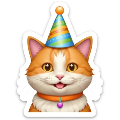 happy cat wearing a colorful birthday hat sticker