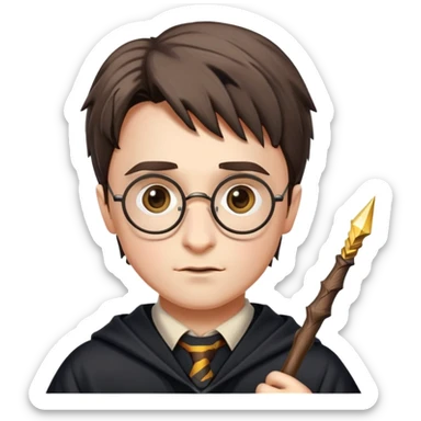 Harry Potter with glasses, lightning scar, and wand sticker