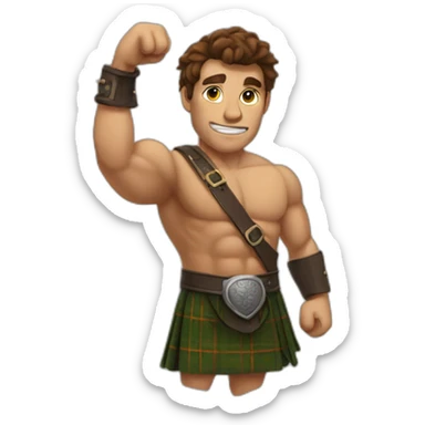 monty starts fires wearing a kilt flexing bicep brown hair sticker