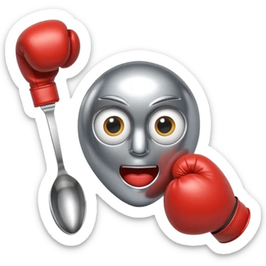 a spoon where the body is the handle, with eyes and boxe gloves sticker