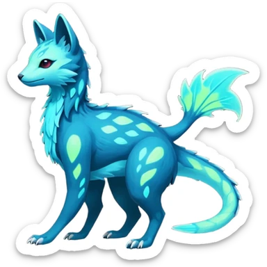 Rare realistic dark-neon glowing bioluminescent edgy badass epic pretty beautiful handsome gorgeous aesthetic colorful vibrant Vernid-Trico-species-Fakemon-creature by LiLaiRa, 4 legs, 1 tail, random markings, (full body) sticker