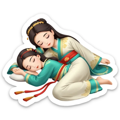 Beautiful girl in Hanfu lying on the ground sleeping sticker