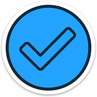 blue check mark, simple, modern, icon style sticker