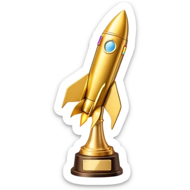 golden rocket award trophy, shiny gold metallic sticker