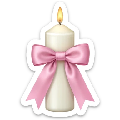 white candle with pink pastel ribbon sticker