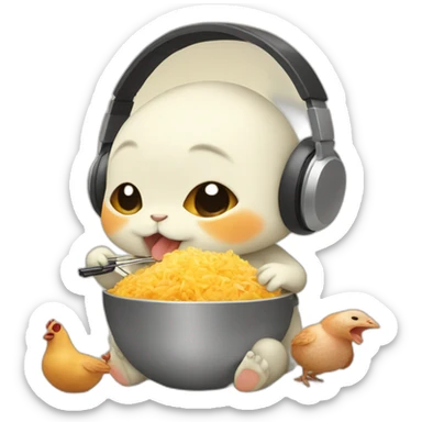 Baby grogu eating chicken listening to music sticker