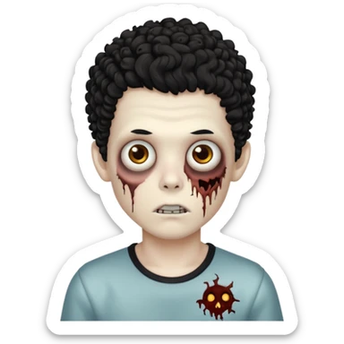 Um garoto zumbi com o cabelo preto cacheado e olhos castanhos sticker