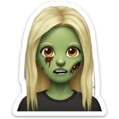 blonde-haired zombie, greenish skin, scars, brown eyes, black t-shirt sticker