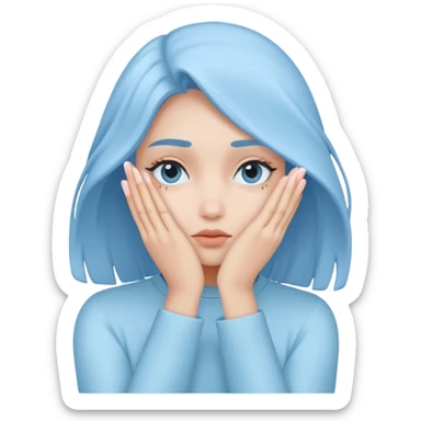 pastel blue girl covers her face with her hand sticker