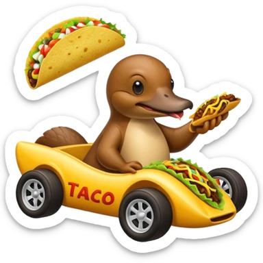 Platypus In a race car eating a taco￼ sticker