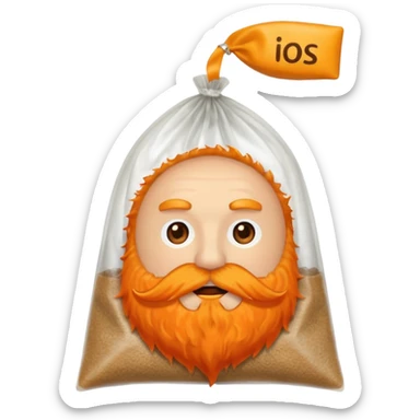 a teabag with orange beard at the ends of the bag sticker