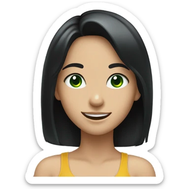 smiling girl with black hair green eyes sticker