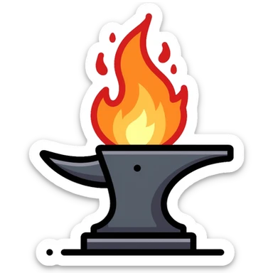 blacksmith anvil glowing with intense heat, hot metal sticker