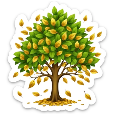 tree releasing old leaves and growing gold leaves sticker