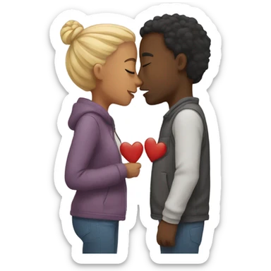 Interracial couple kissing with hearts  sticker