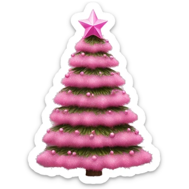 Realistic Christmas tree decorated with pink decorations and pink star  sticker