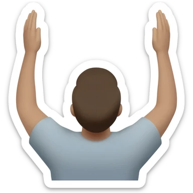 Man raising both hands to God and showing back sticker