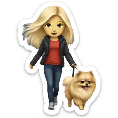 Blonde girl walking pomeranian under the storm sticker
