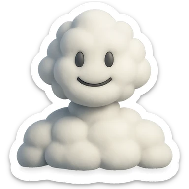 A person composed entirely of 3D emoji-style clouds, volumetric, white, soft clouds, shoulder-up view, front-facing, realistic lighting and shadows, in 3D emoji style sticker