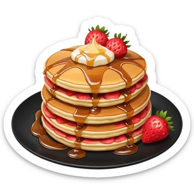 TWO Pancakes with strawberries in a black plate sticker