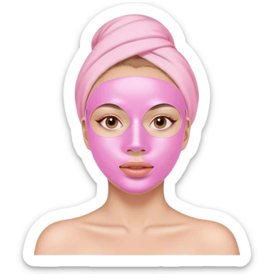 um mulher com rosto plena fazendo skincare com umas mascara facial rosa sticker