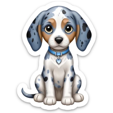 cute bluetick coonhound puppy sitting, white coat with blue-black mottled pattern sticker