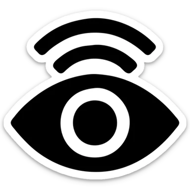 bold solid black icon logo for intelligence news channel, stylized eye combined with broadcast signal, minimal modern sticker