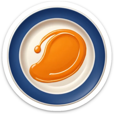 Minimal icon of a white plate with a thin, Michelin-style sauce drizzle in a C shape, using accent color #FF3D00. sticker
