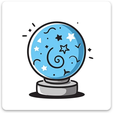 A magical blue scrying orb with mystical patterns and stars inside sticker