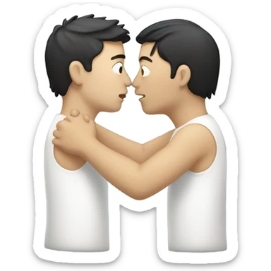 Two men kissing each other , one white with dark hair one Chinese,  sticker