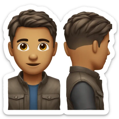 tete ronde, homme, cheveux et yeux maron, cheveux lisse court avec un degrader sticker