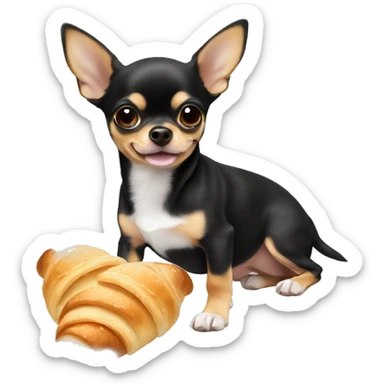 black and tan chihuahua puppy eating a croissant  sticker