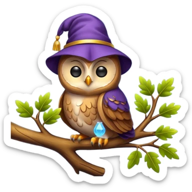 owl in nightcap sleeping on glowing branch sticker
