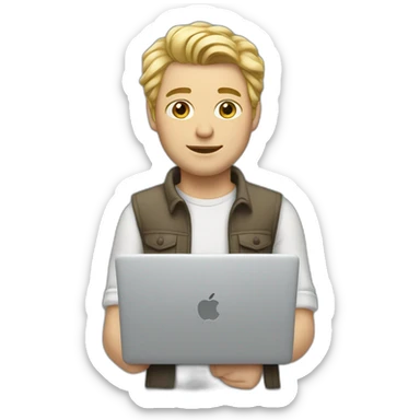 blonde male with macbook, slightly curly hair and medium facial hair and undercut haircut sticker