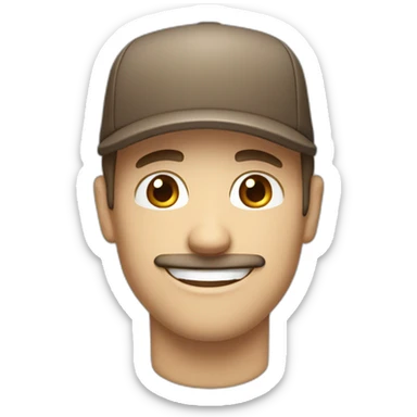 White Men in a cap with brown hair with big smile blue eyes and mustache  sticker