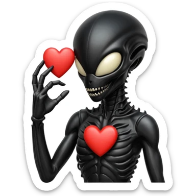 black xenomorph making heart sign sticker