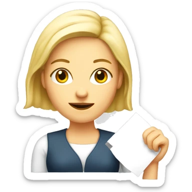 White woman holding sign with written 4 B sticker