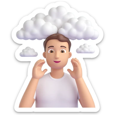 person with upper body up to shoulders entirely made of 3d emoji clouds, clouds form the shape of a person, cartoon illustration sticker