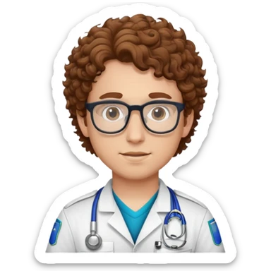 Paramédico hombre joven de piel blanca, cabello castaño en rulado y con lentes  sticker