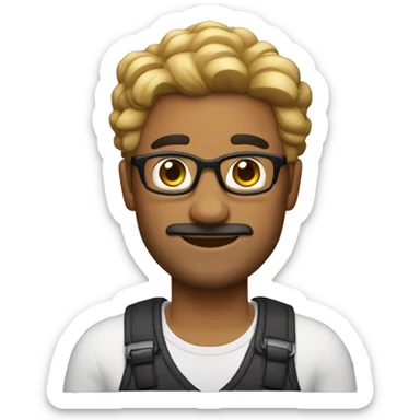 Hombre 30 años, cabello negro y algunas canas, con lentes, pelo corto, sin barba, sin bigote, con chompa sticker