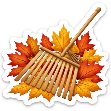 rake and autumn leaves sticker